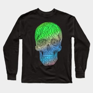 Stained glass skull - green as blue fade version Long Sleeve T-Shirt